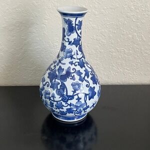 Garden Ridge Vintage Vase Decor Blue White Butterfly Floral Chinoiserie